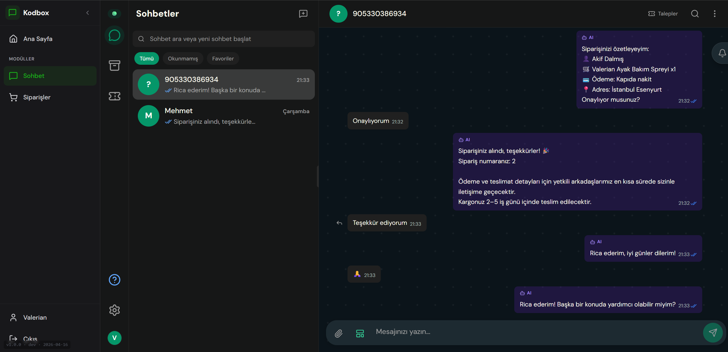 Kodbox panel — sohbet modülü