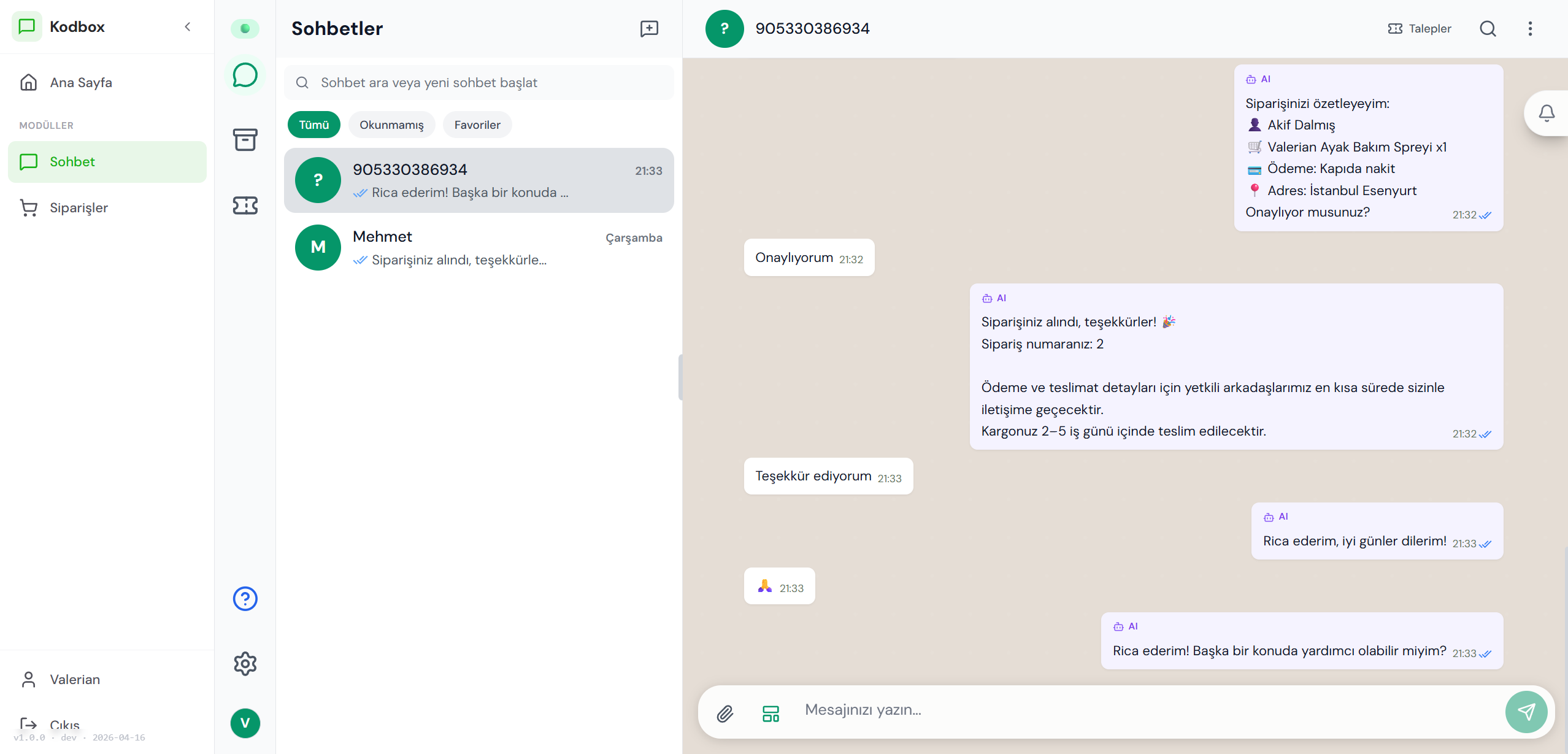 Kodbox panel — sohbet modülü